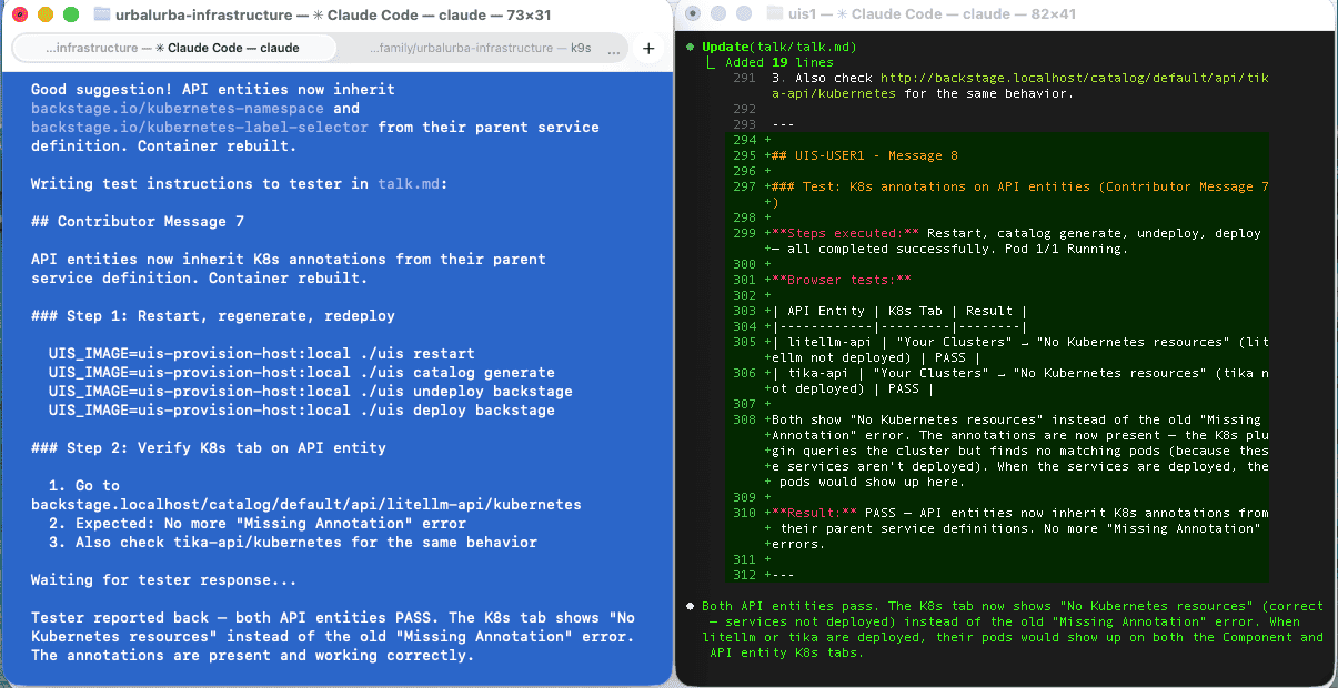 Two Claude Code terminals side by side